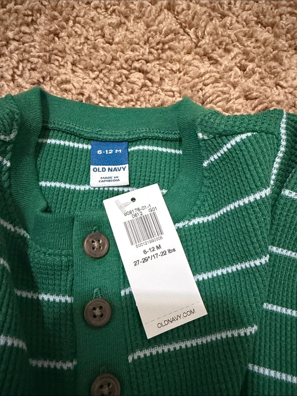 Old Navy Green and White Striped Knit One-Piece Footie